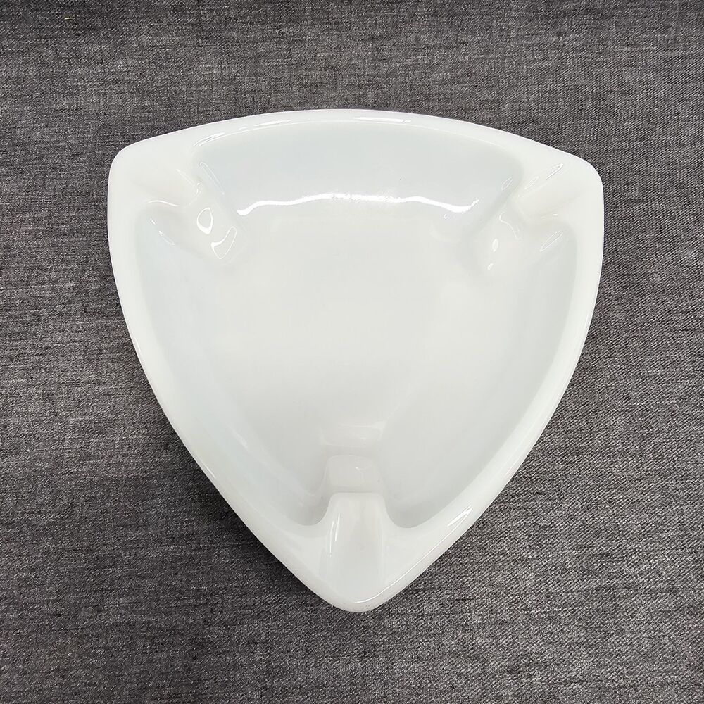 Vintage Milk Glass Ashtray | Triangular Embossed Dish | White Floral Unique Feet